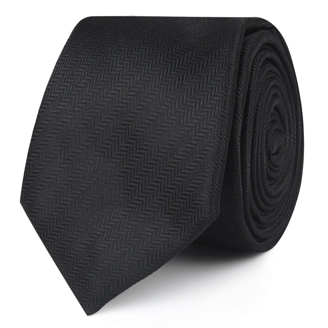 Onyx Black Herringbone Skinny Ties