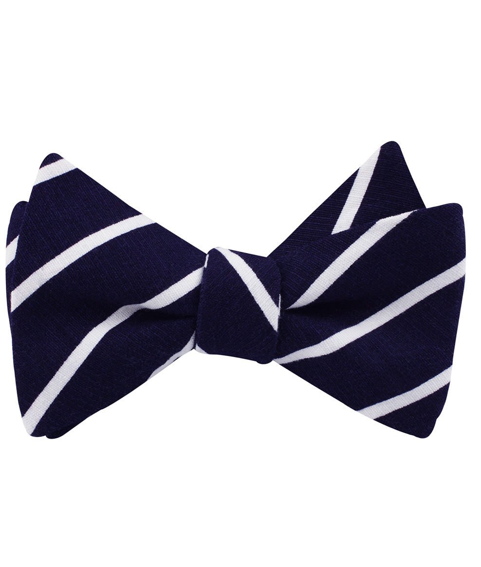 Oxford Blue Pencil Striped Linen Self Tied Bow Tie