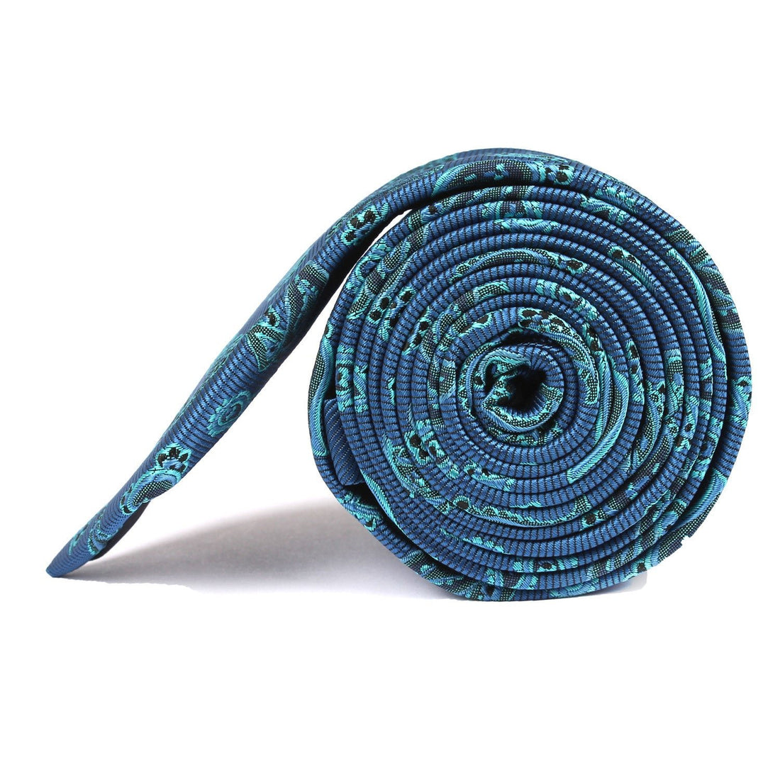 Paisley Sea Blue Skinny Tie Side Roll