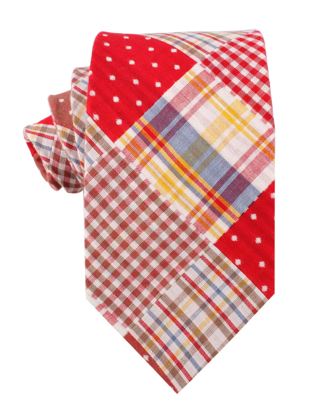 Palid Red Gingham Cotton Polka Dot Necktie