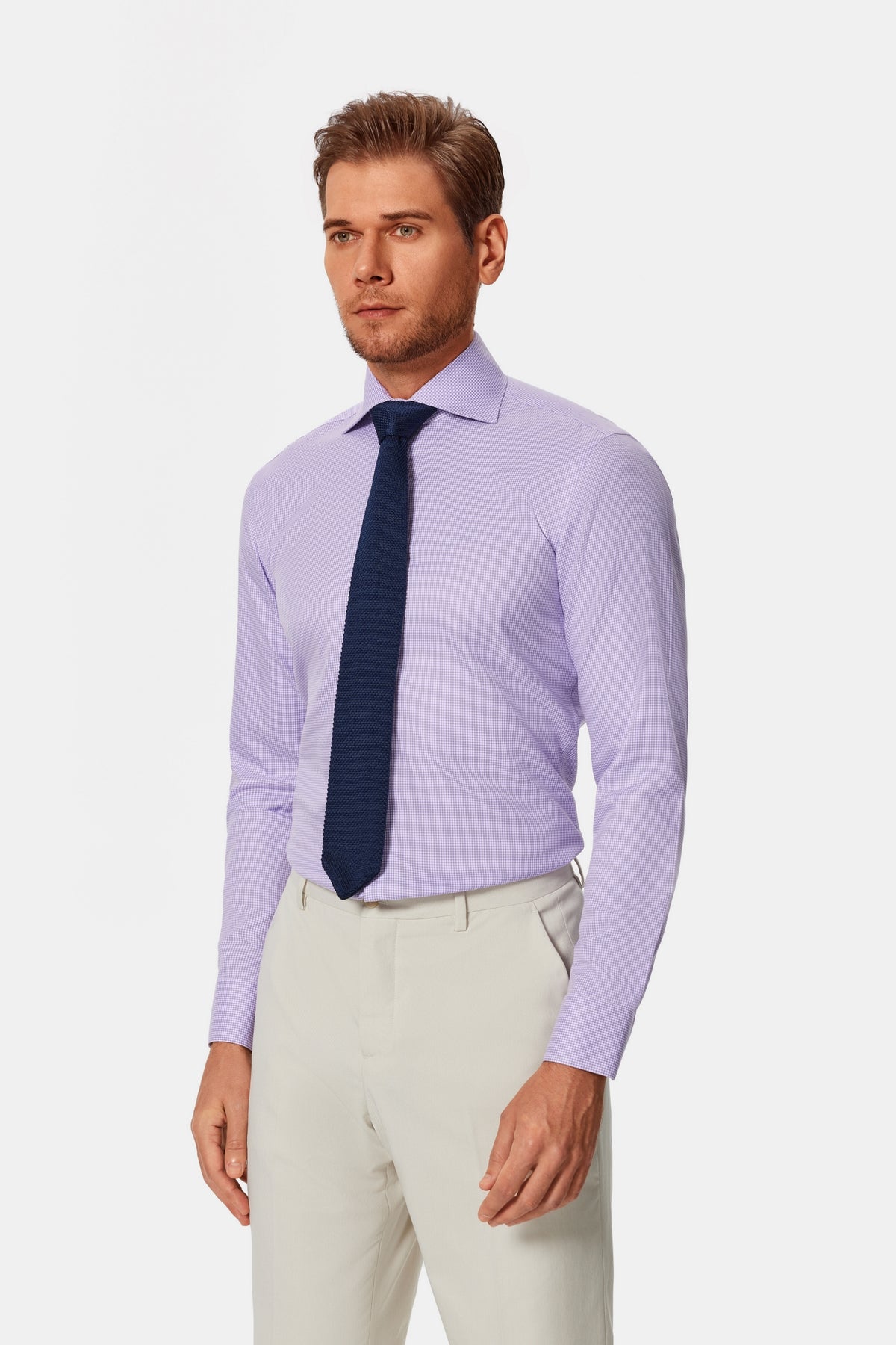 Perry Purple Gingham Twill Non-Iron Shirt