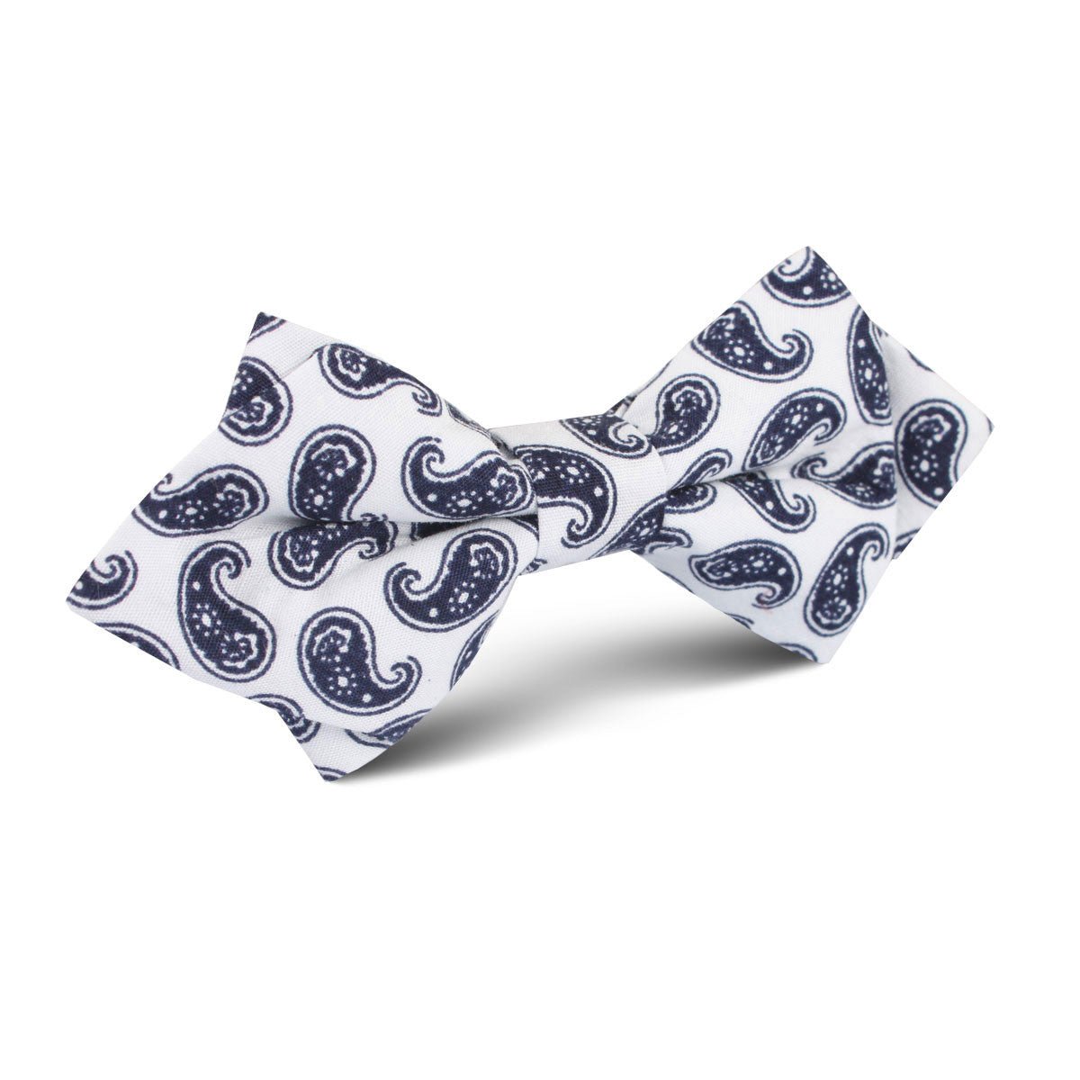 Picasso White on Blue Paisley Diamond Bow Tie