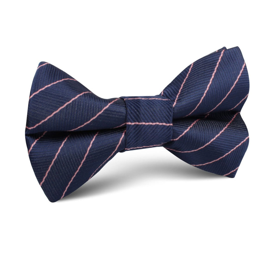 Pink Striped Navy Blue Herringbone Kids Bow Tie