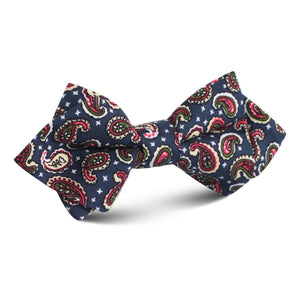 Prague Paisley Blue Floral Diamond Bow Tie