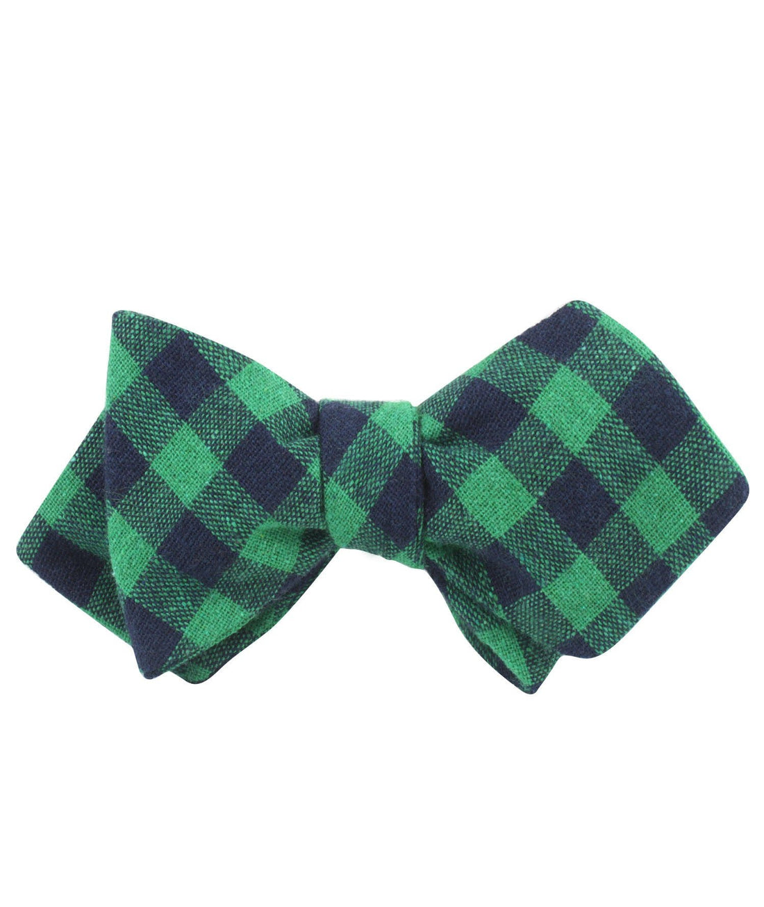 Raw Green Gingham Linen Diamond Self Bowtie