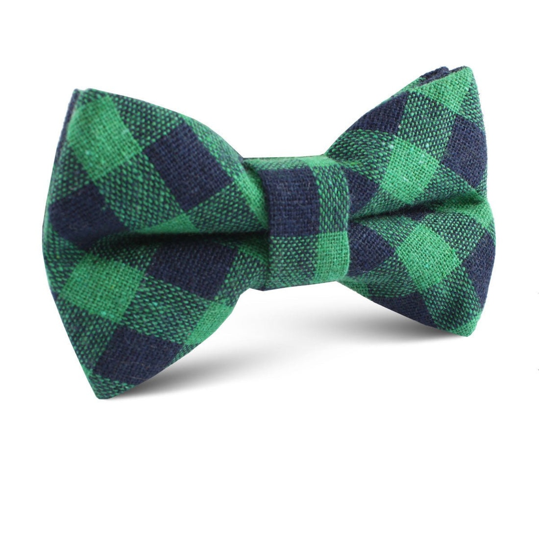 Raw Green Gingham Linen Kids Bow Tie