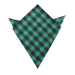 Raw Green Gingham Linen Pocket Square