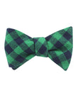 Raw Green Gingham Linen Self Tied Bowtie