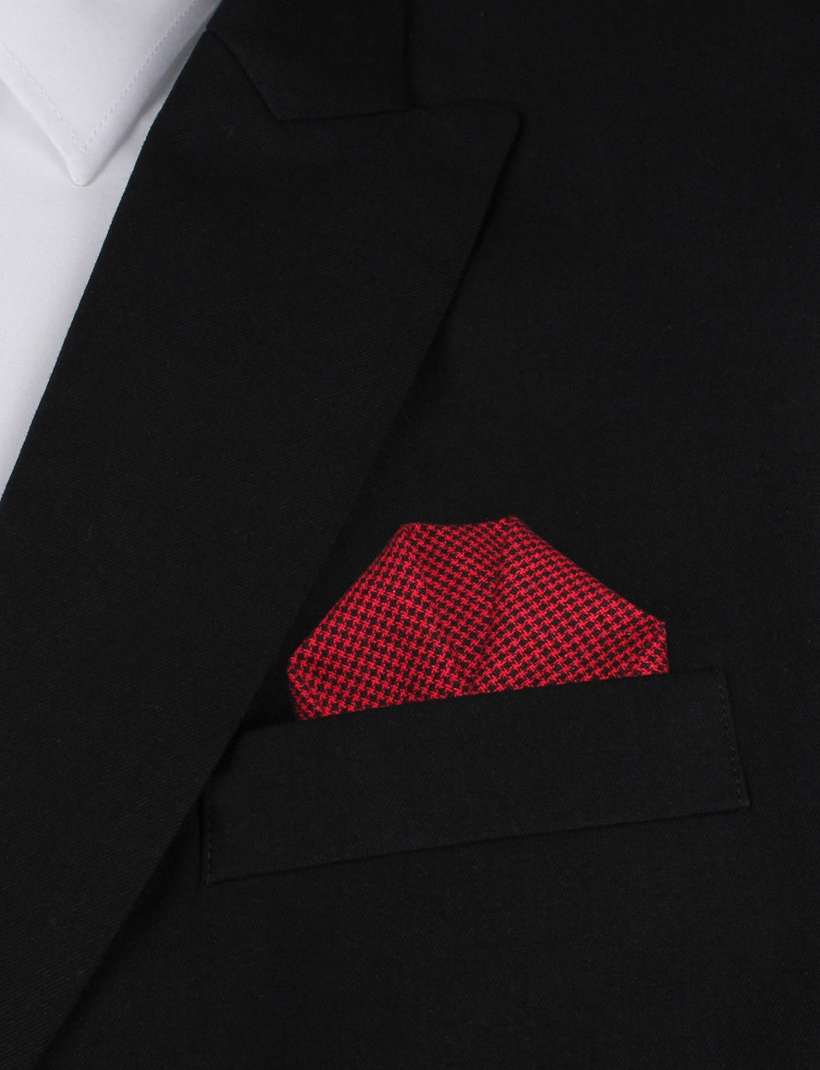 Red & Black Houndstooth Cotton Winged Puff Pocket Square Fold