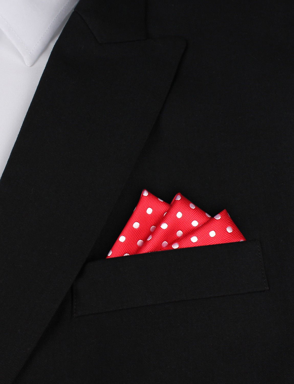 Royal Red Polka Dots Oxygen Three Point Pocket Square Fold