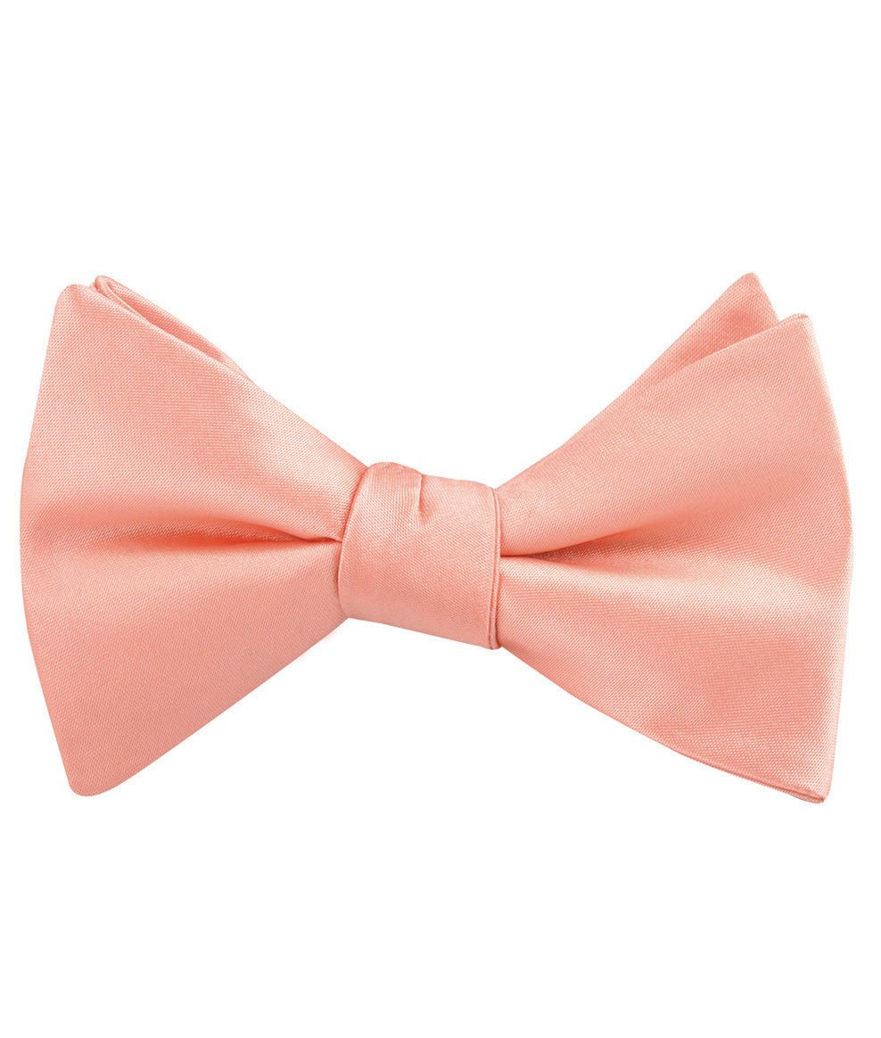 Salmon Frosty Pink Satin Self Tied Bow Tie