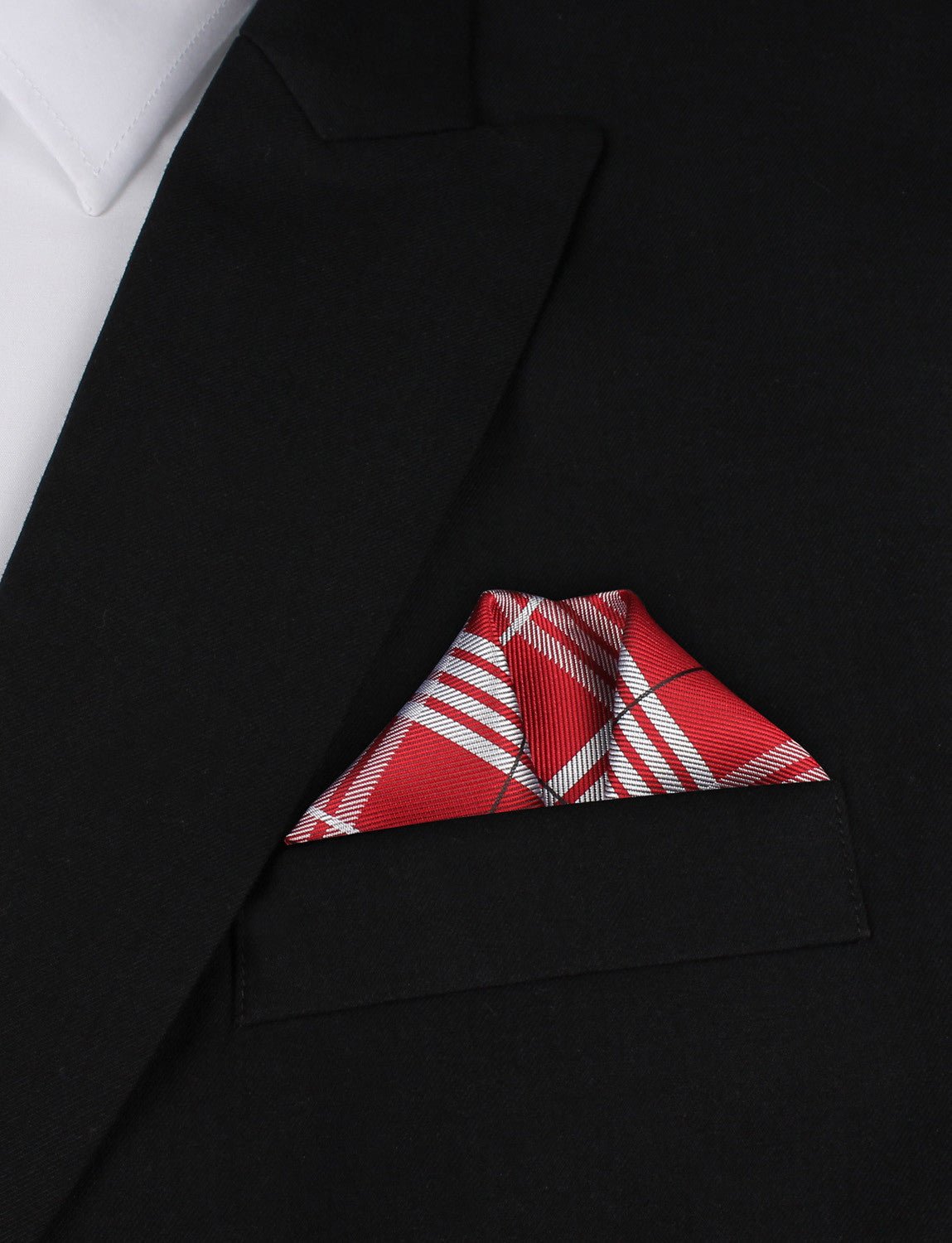 Scarlet Maroon with White Stripes Winged Puff Pocket Square Fold