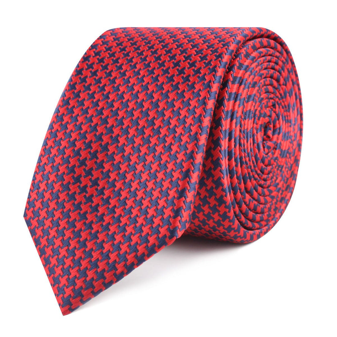 Scarlet Red Houndstooth Slim Tie