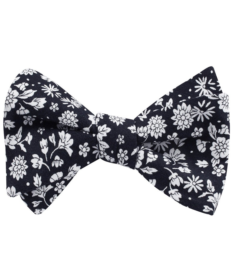 Seoul Forest Dark Navy Floral Self Bow Tie Folded Up