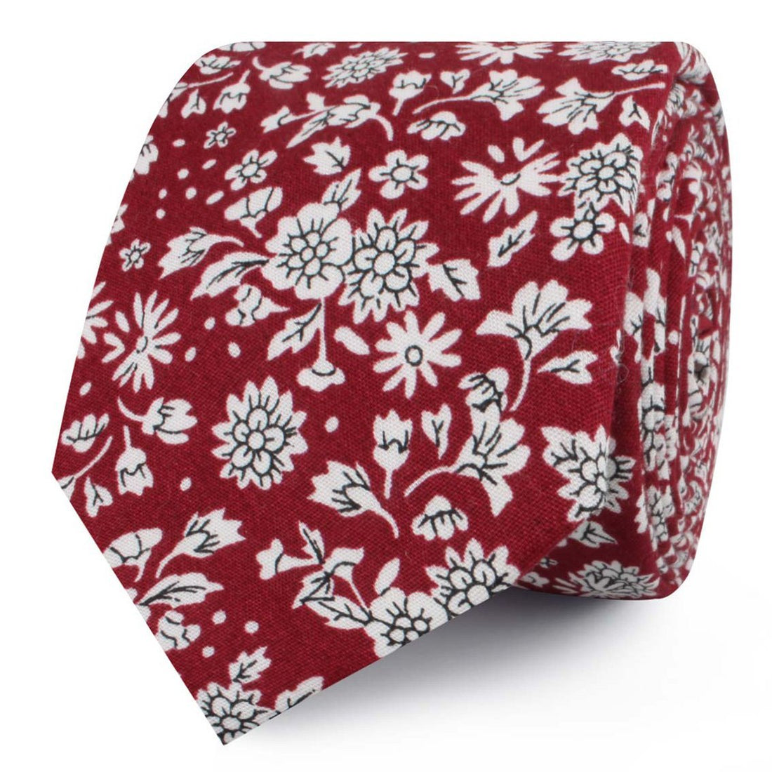 Shizuoka Merlot Red Floral Skinny Ties