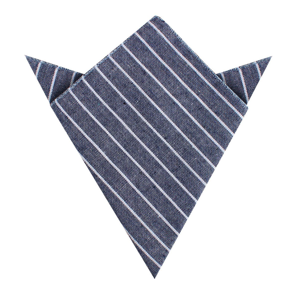 Starry Night Blue Pinstripe Linen Pocket Square