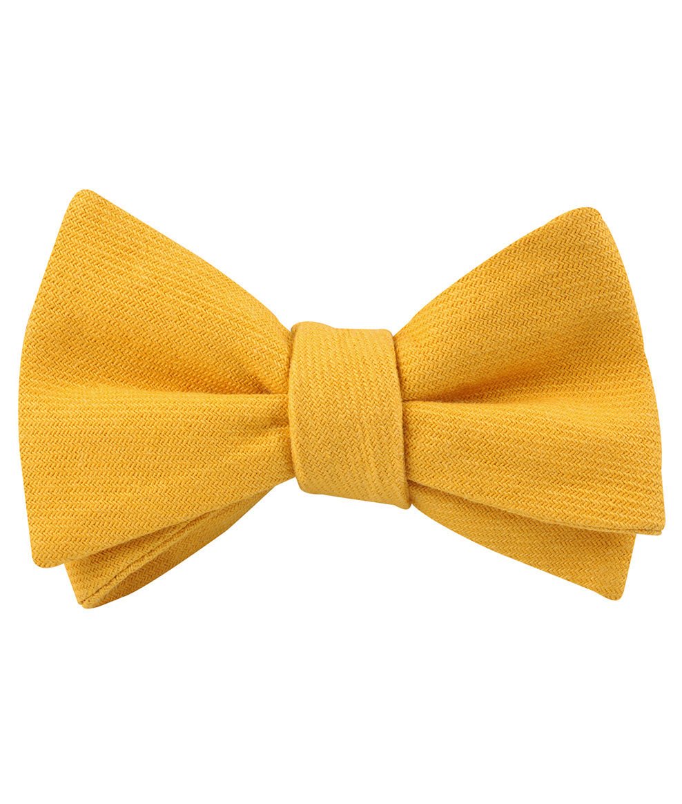 Sunflower Yellow Chevron Linen Self Tied Bow Tie