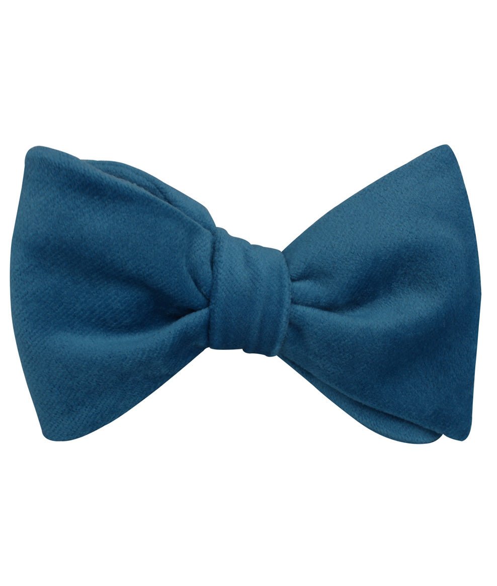 Teal Blue Velvet Self Tied Bow Tie