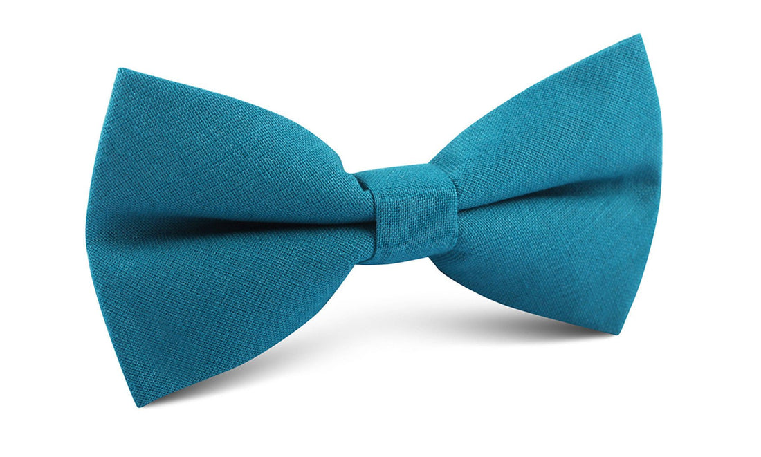 Teal Slub Linen Bow Tie