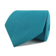 Teal Slub Linen Necktie Front Roll