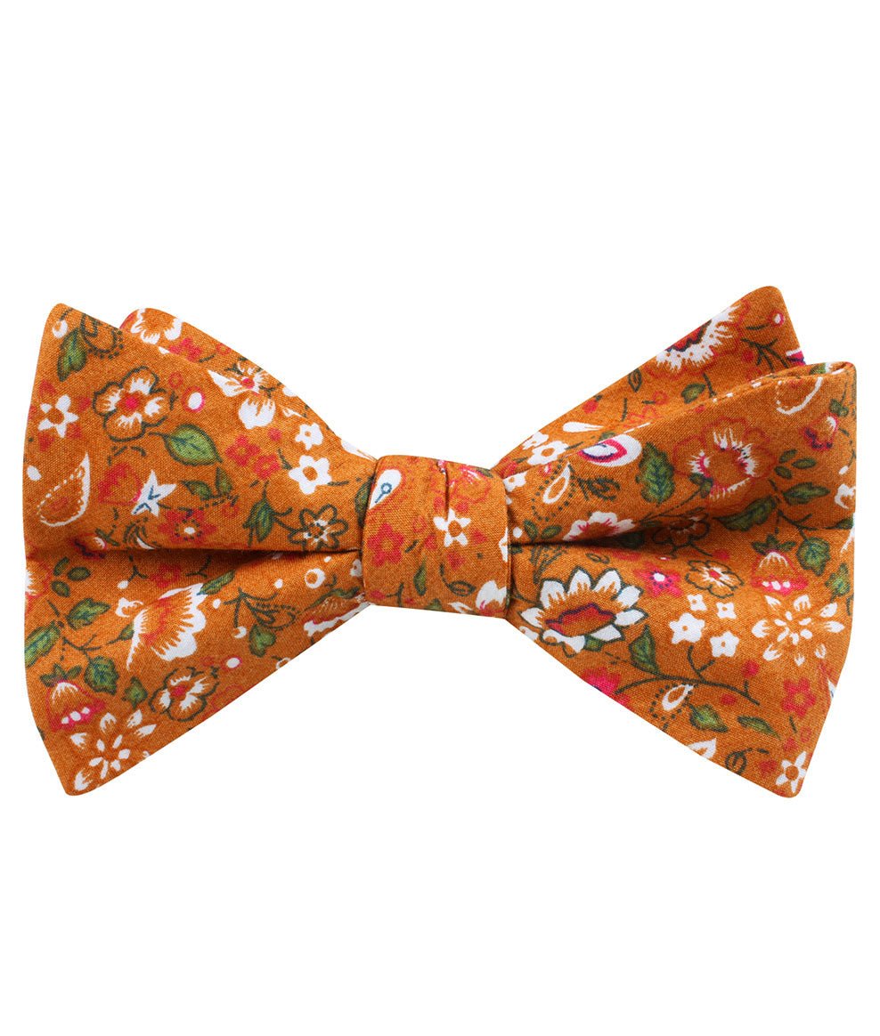 Terracotta Orange Floral Self Bow Tie Folded Up