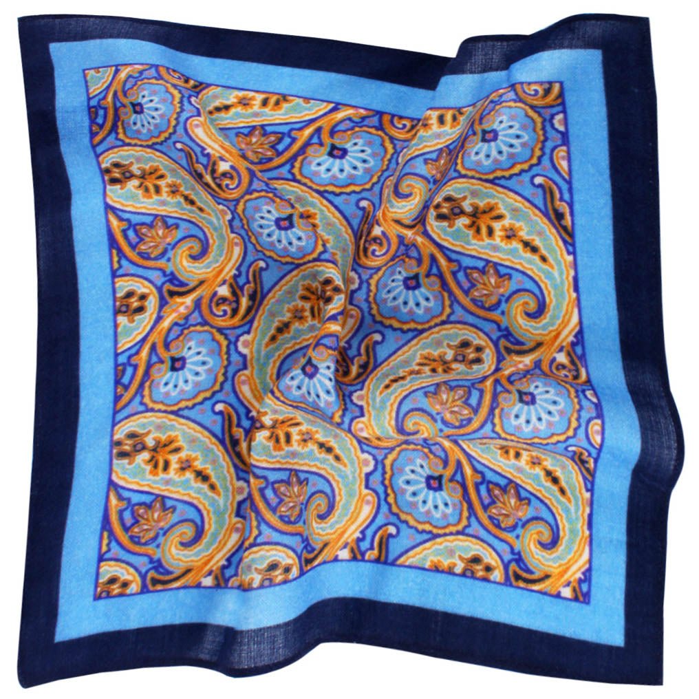 Monuriki Blue Paisley Wool Pocket Squares