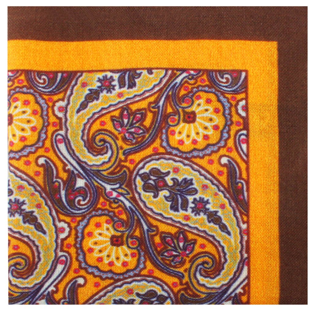 Mr. Profaci Paisley Burnt Rust Wool Pocket Square Fold