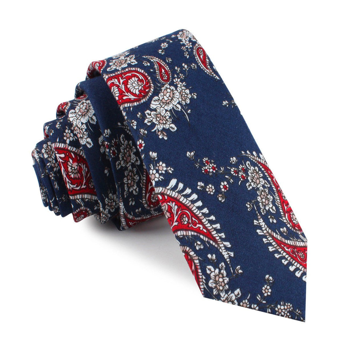 Trasimeno Blue with Red Paisley Skinny Tie