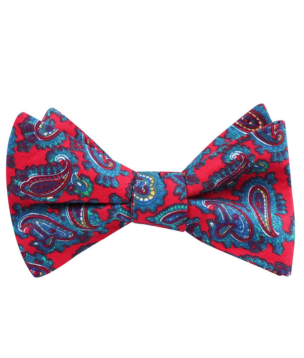 Valentina Red Shiraz Paisley Self Bow Tie Folded Up