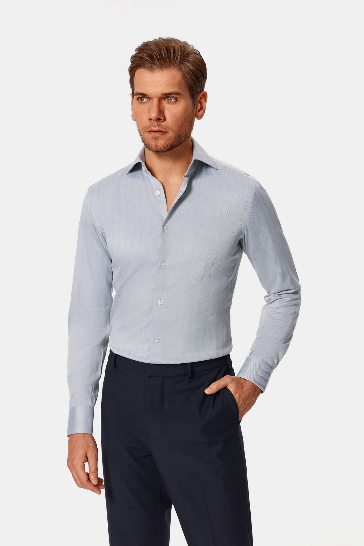 Van Patten Gray Herringbone Dobby Non-Iron Shirt