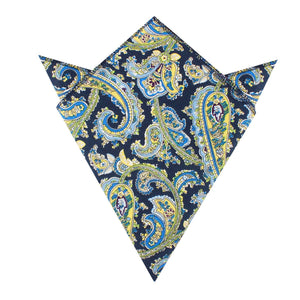 Vivara Yellow on Blue Paisley Pocket Square