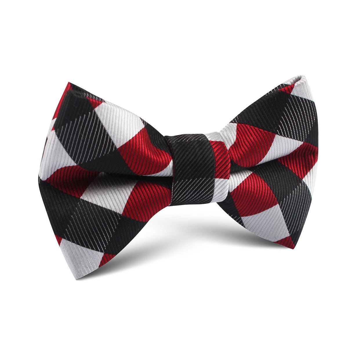 White Black Maroon Checkered Kids Bow Tie