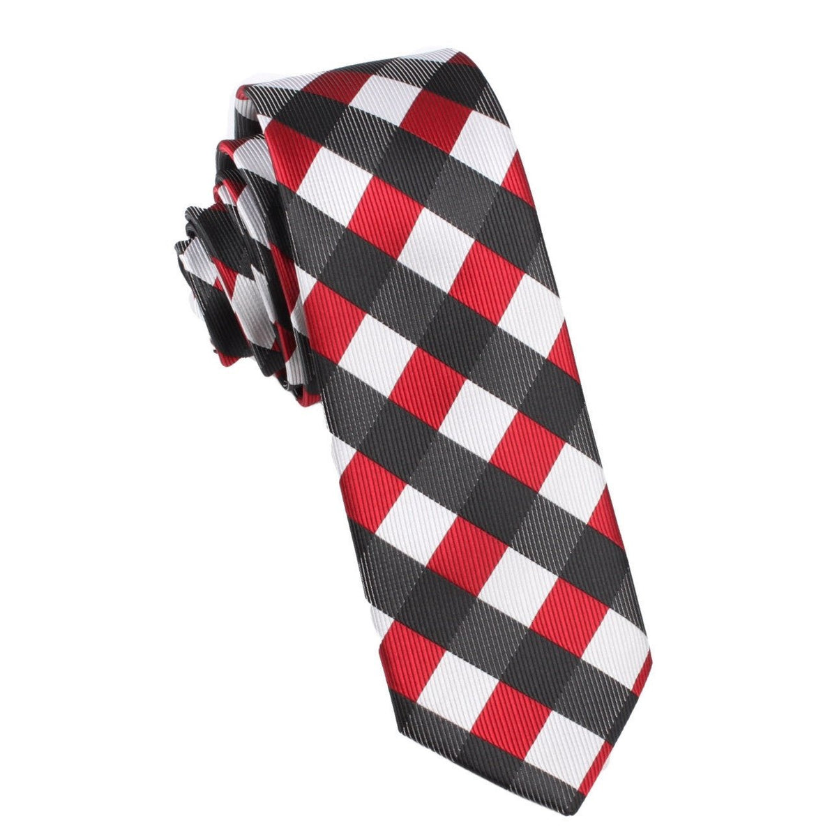 White Black Maroon Checkered Skinny Tie