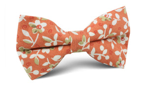 White Orchid Dusty Orange Floral Bow Tie