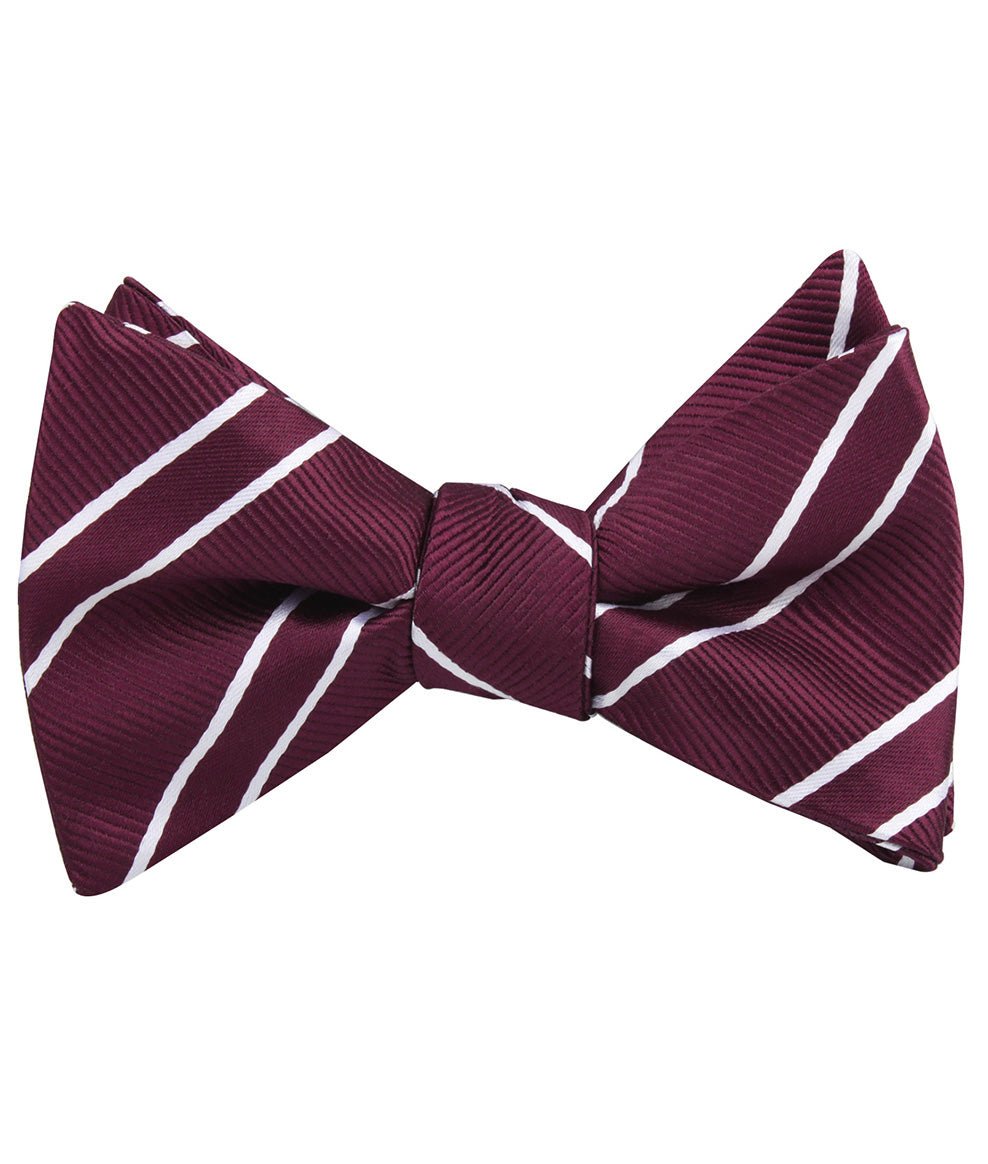 Wine Burgundy Double Stripe Self Tied Bow Tie