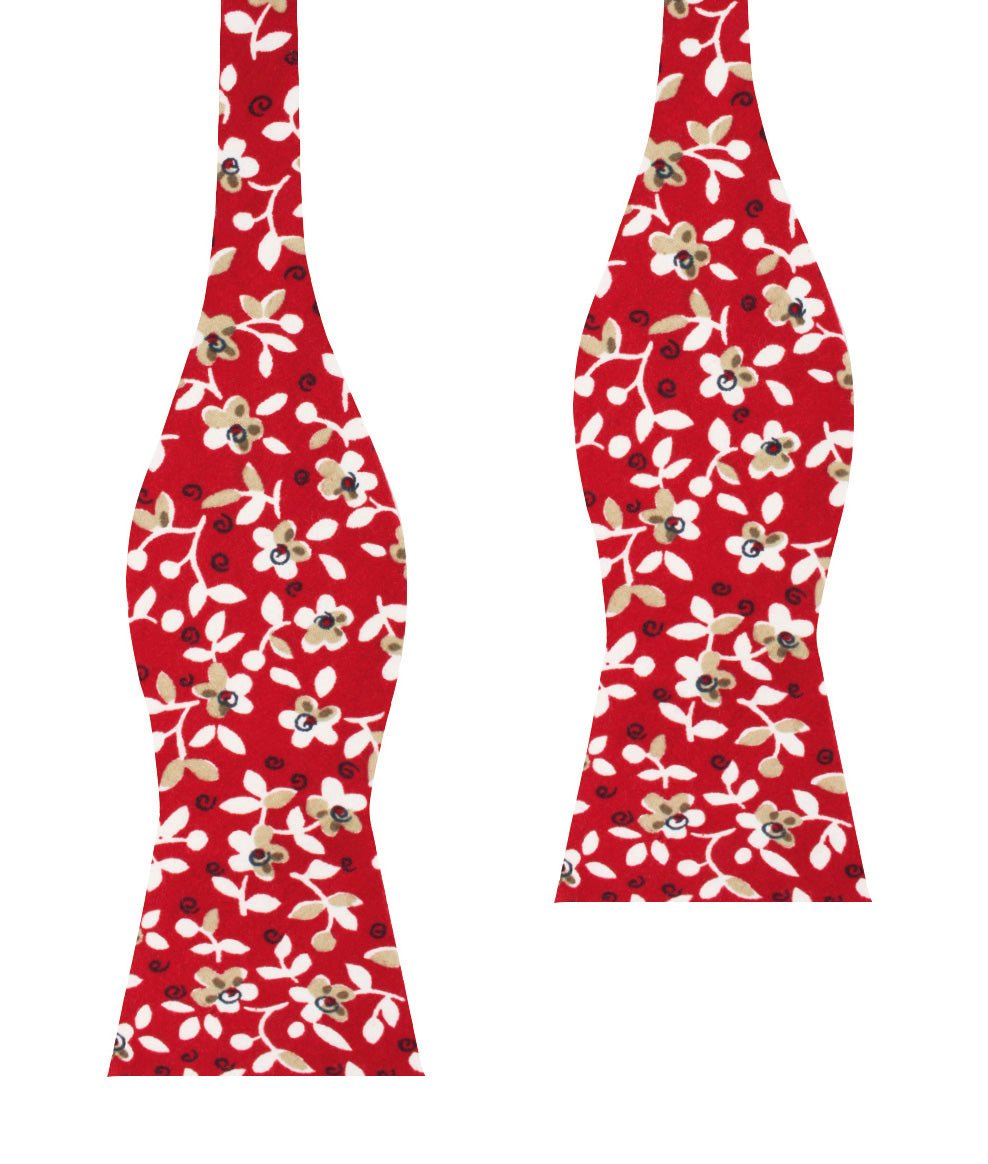 Yukata Red Floral Self Bow Tie