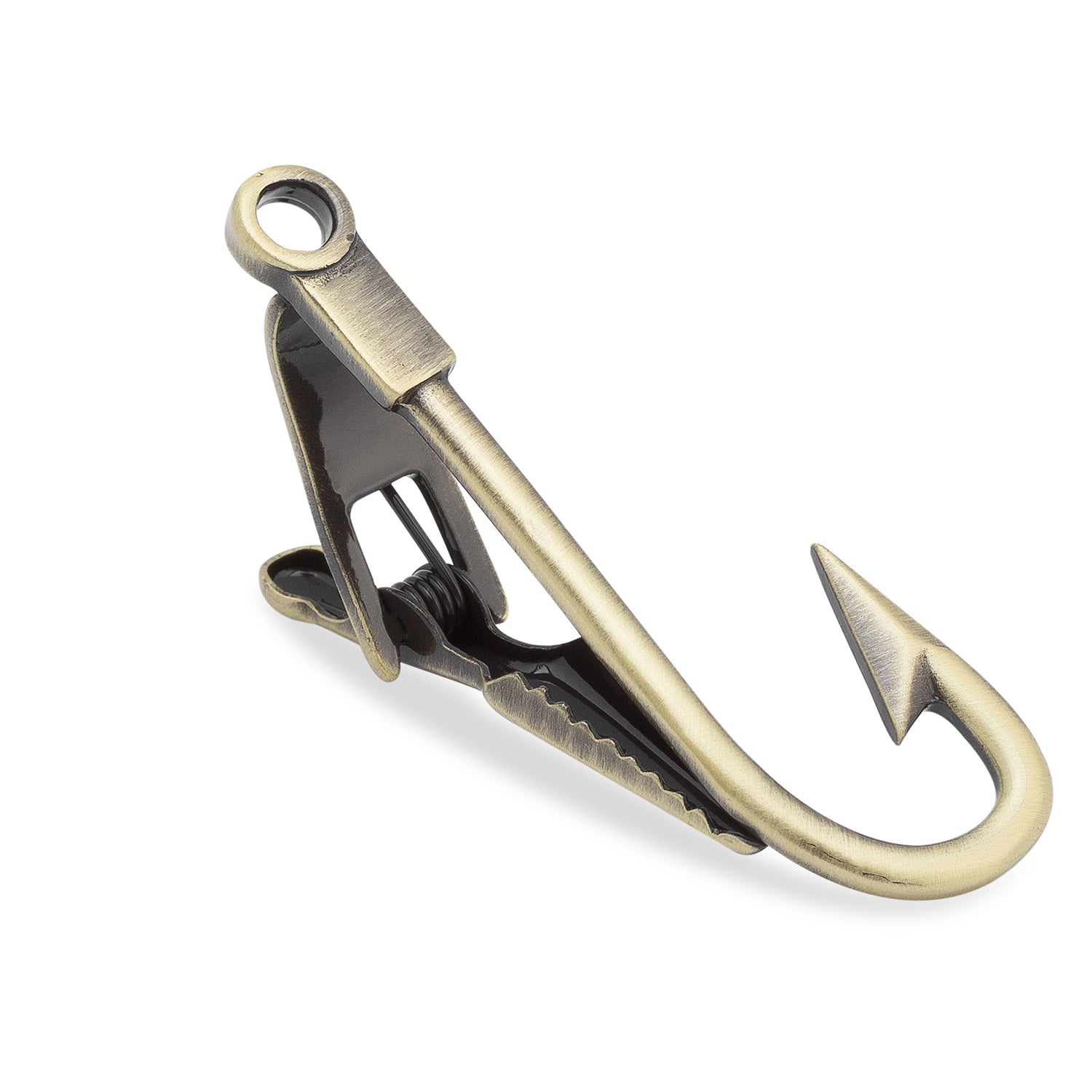 Antique Brass Fishhook Tie Bar | Fisherman Fishing Hook Clasp Tie Clip - Antique Brass Fishhook Tie Bar Rhodium Plating Brass