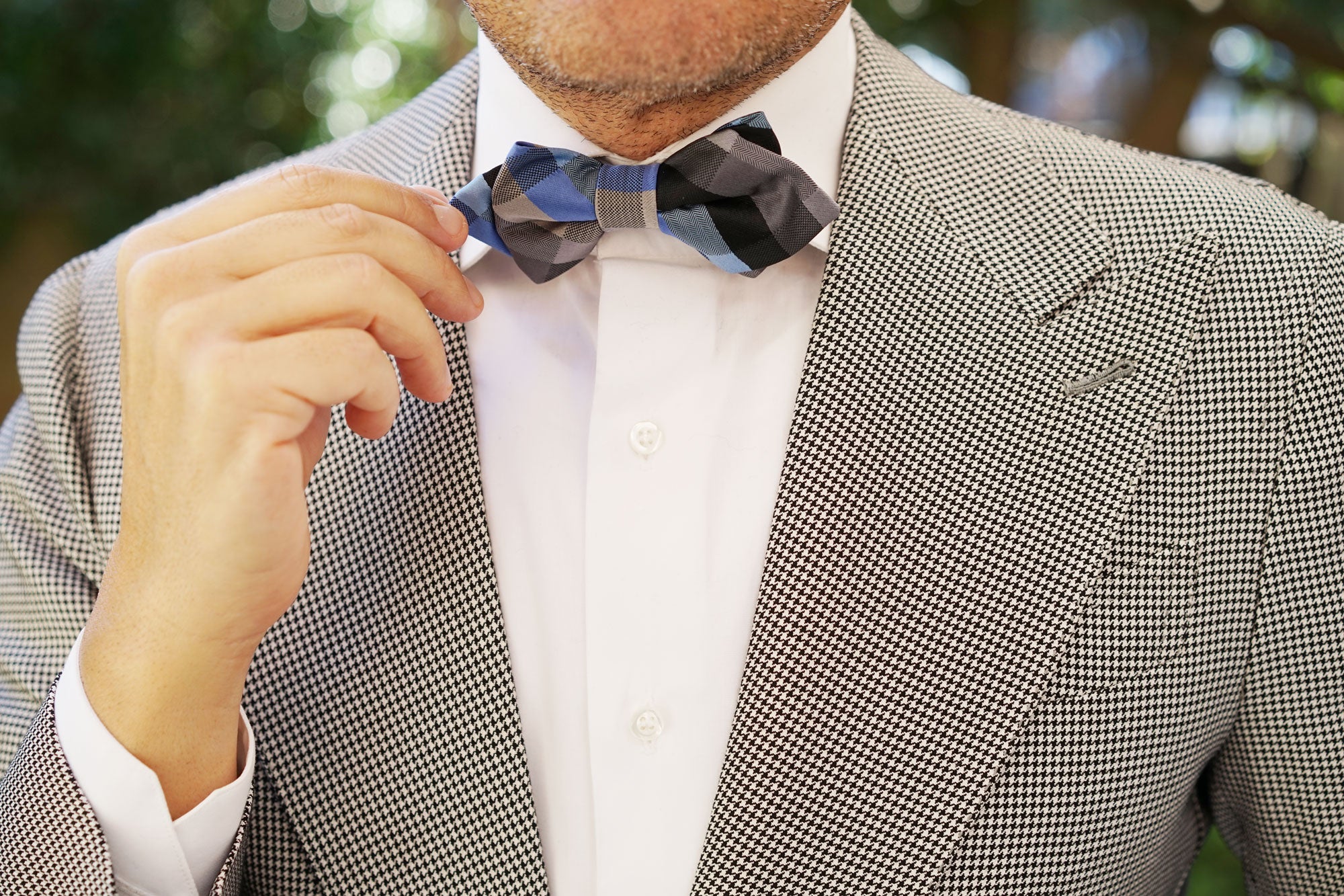Black Grey Silver Blue Pattern Diamond Bow Tie | Plaid Point Bowties | OTAA