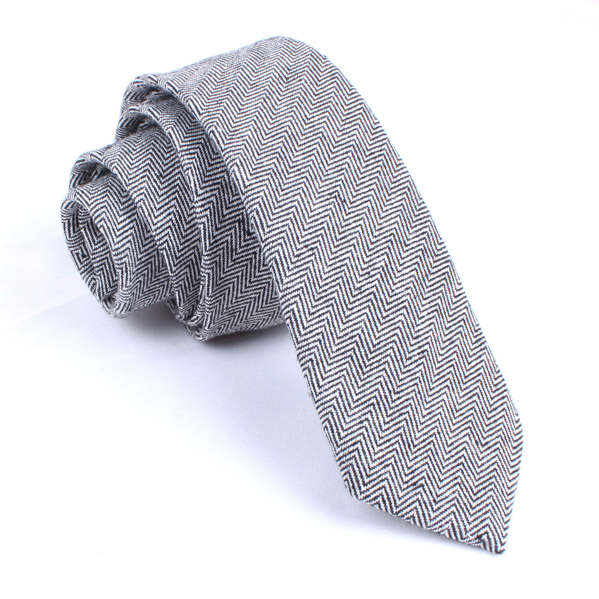 Black Herringbone Linen Skinny Tie | Men's Professional Thin Slim Ties ...