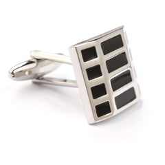 Black and Silver Rectangle Cufflinks Middle OTAA