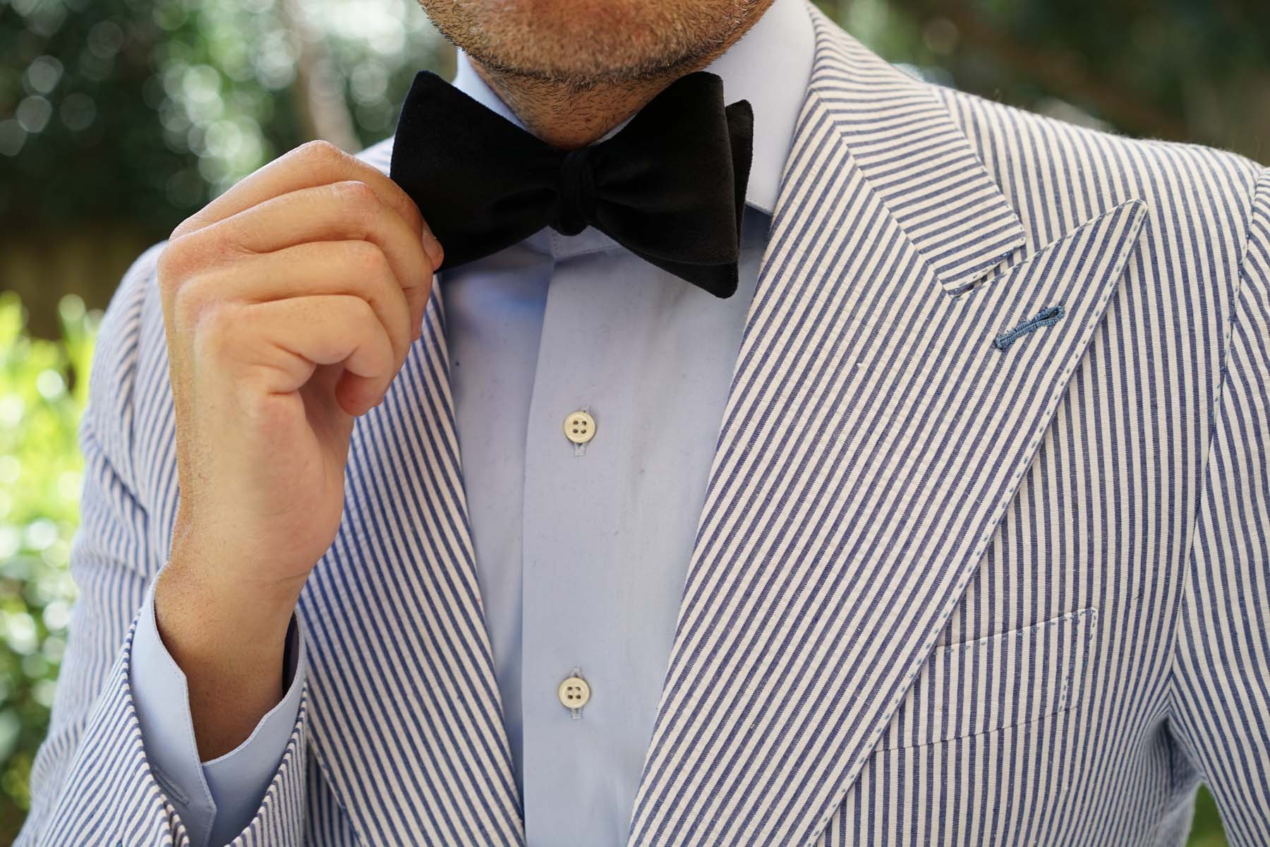 Bond Black Velvet Self Bow Tie | Men's Wedding Suit Tux Bowtie | OTAA