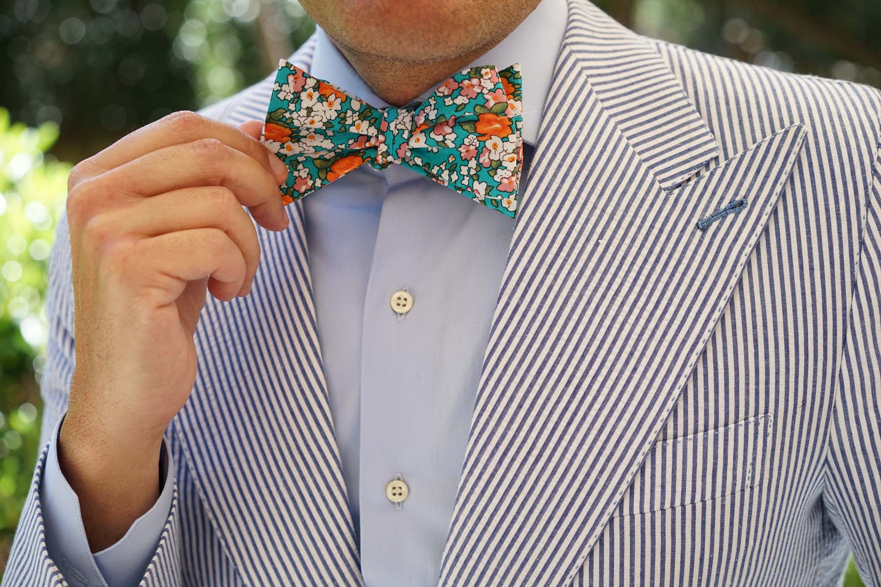 British Virgin Island Floral Self Bow Tie | Turquoise Self-Tied Bowtie ...