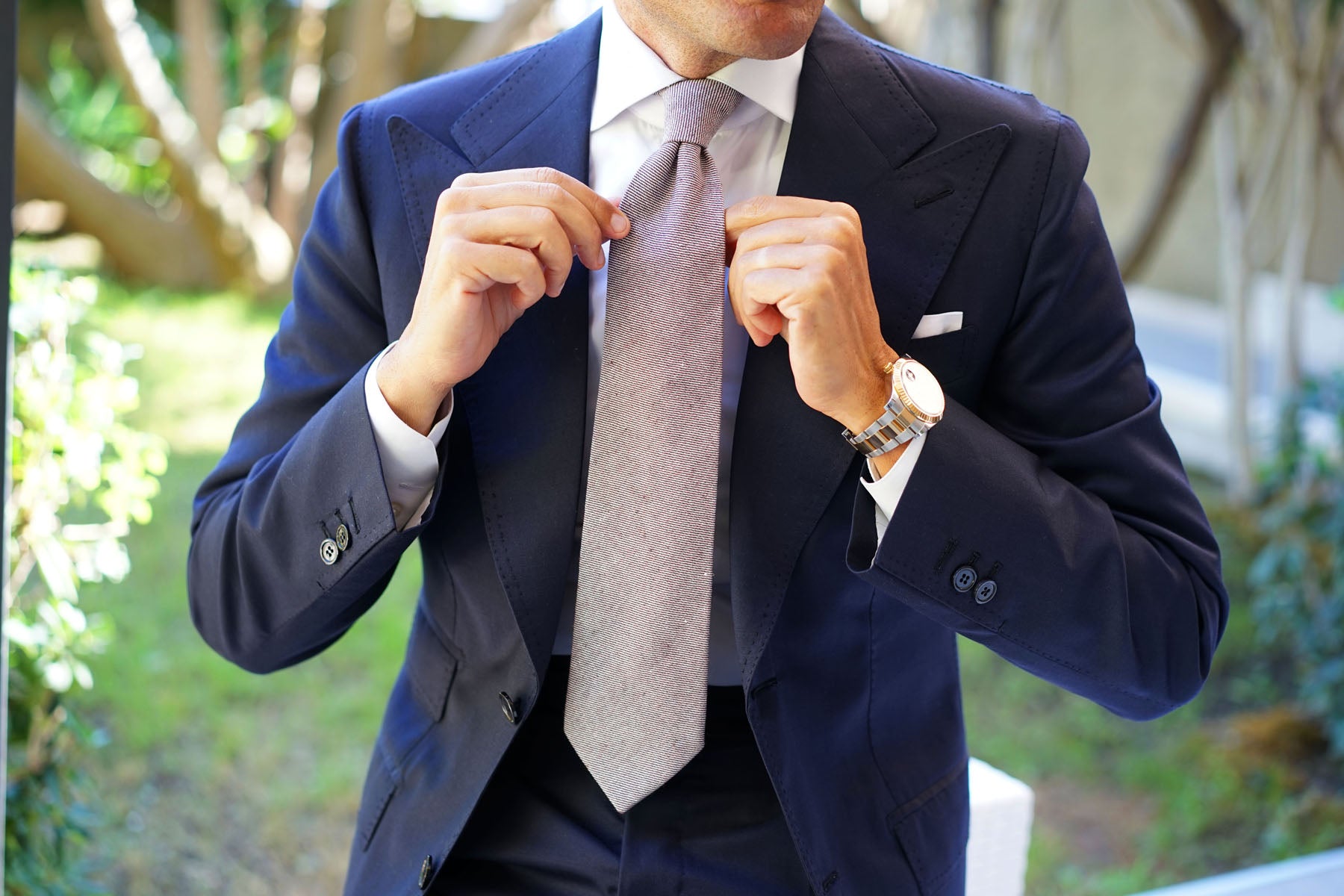 Brown & White Twill Stripe Linen Necktie | Shop Handmade Ties for Men ...