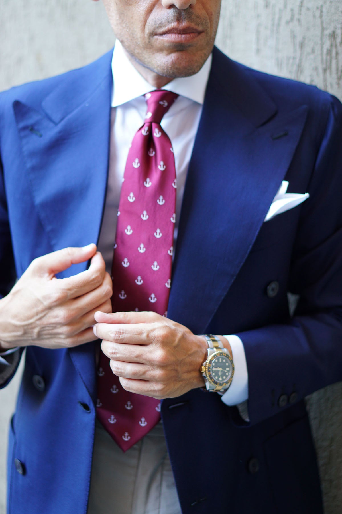 Burgundy Anchor Necktie | Red Nautical Print Tie | Cool Ties for Men | OTAA
