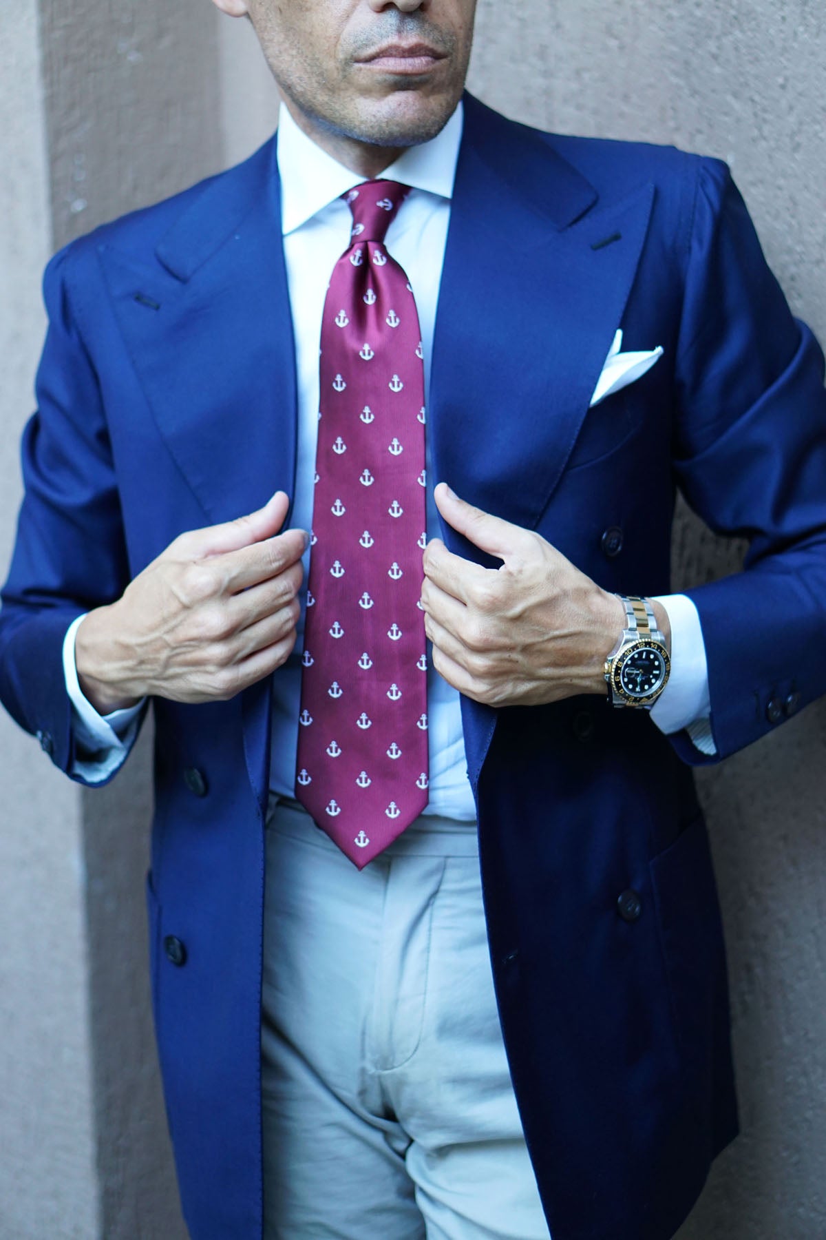 Burgundy Anchor Necktie | Red Nautical Print Tie | Cool Ties for Men | OTAA