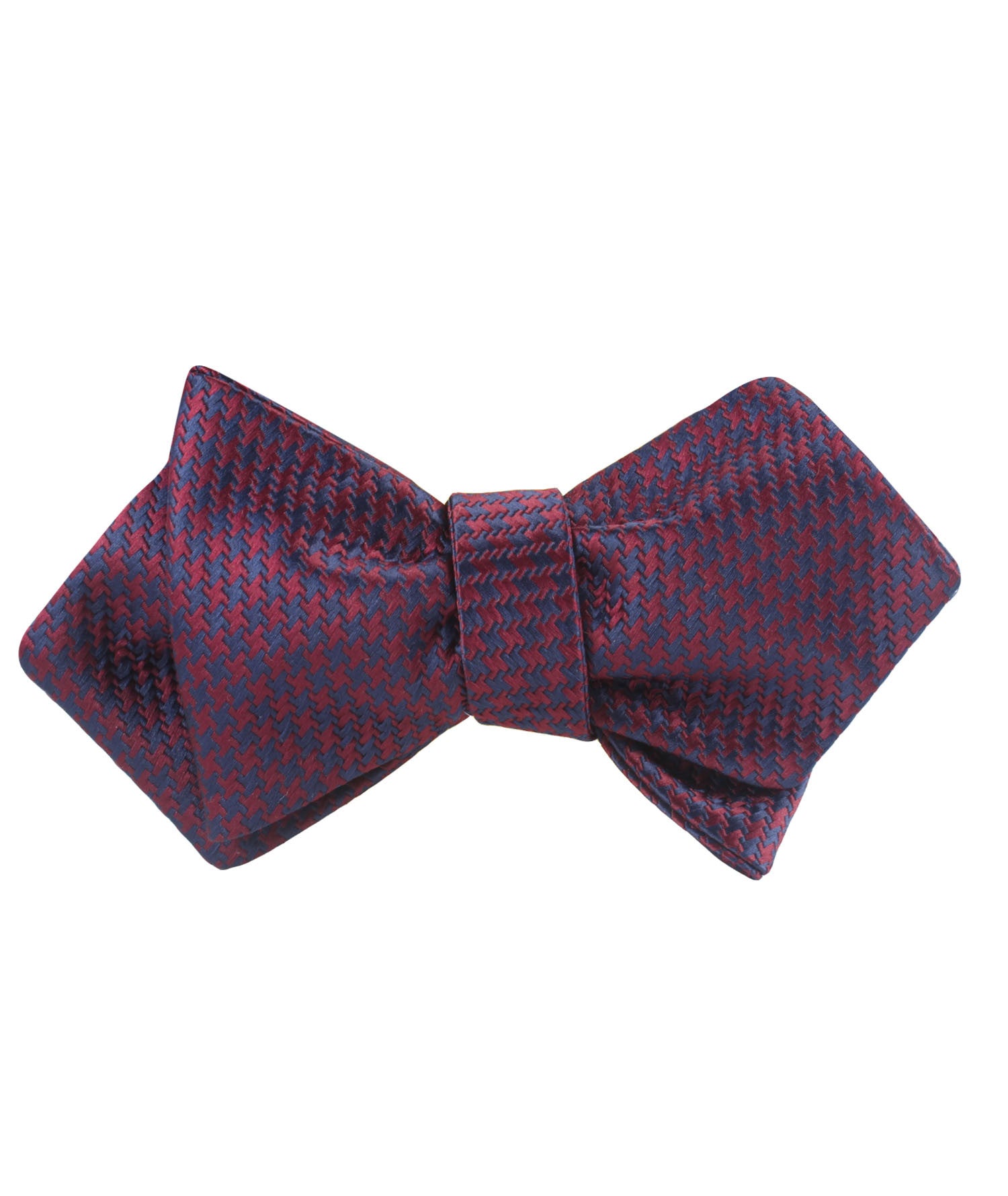 Burgundy Houndstooth Diamond Self Bow Tie | Men's Red Self-Tied Bowtie ...