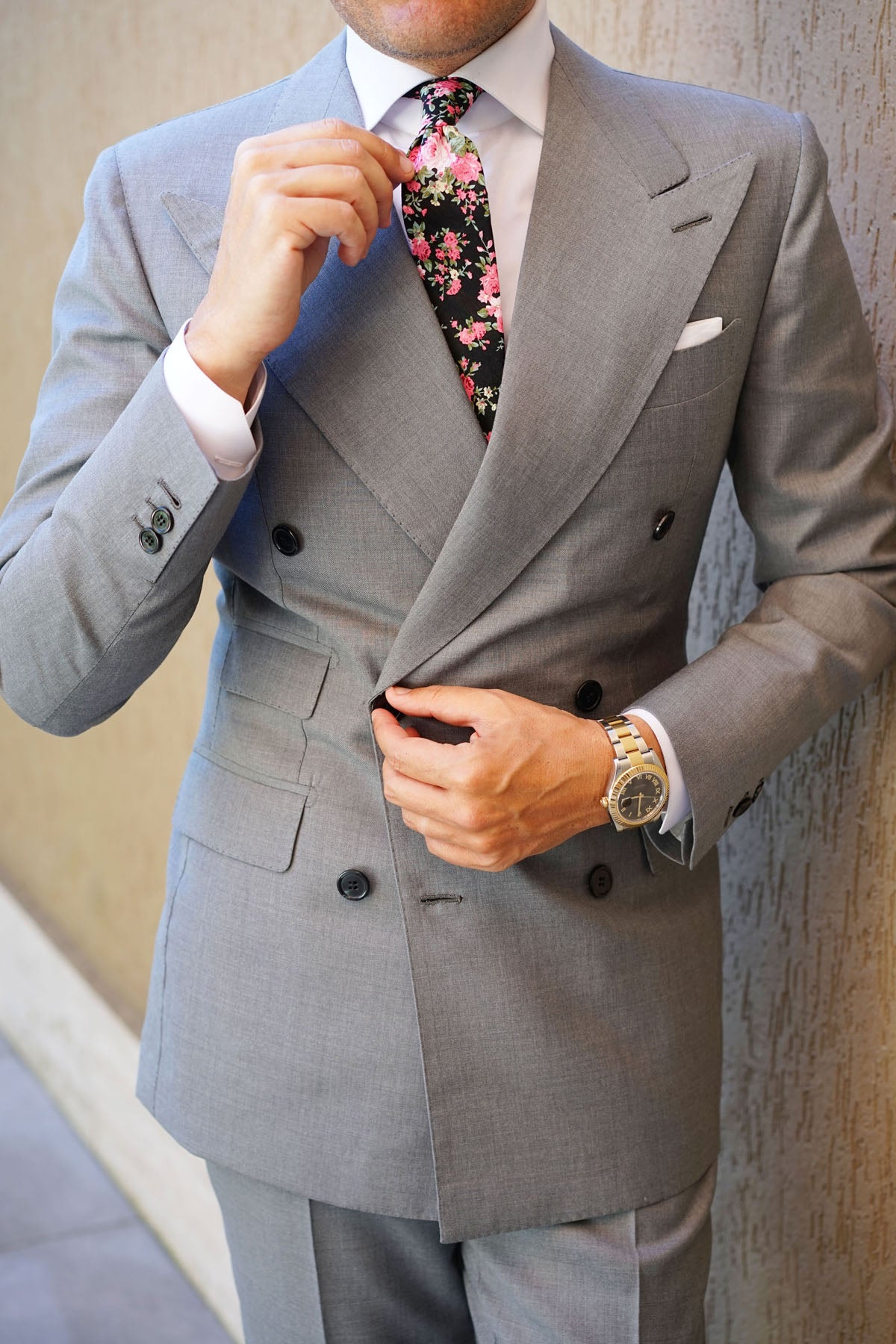 Carnation Floral Pink Skinny Tie | Slim Ties Thin Necktie | OTAA