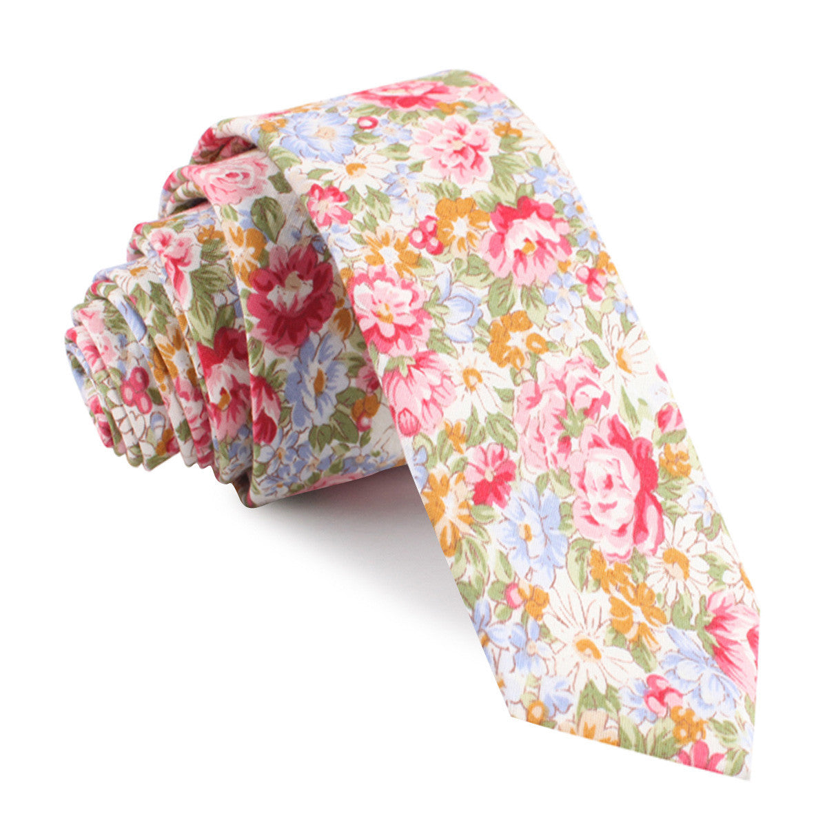 Daisy Floral Skinny Tie | Pink Slim Ties | Men's Wedding Thin Neckties ...