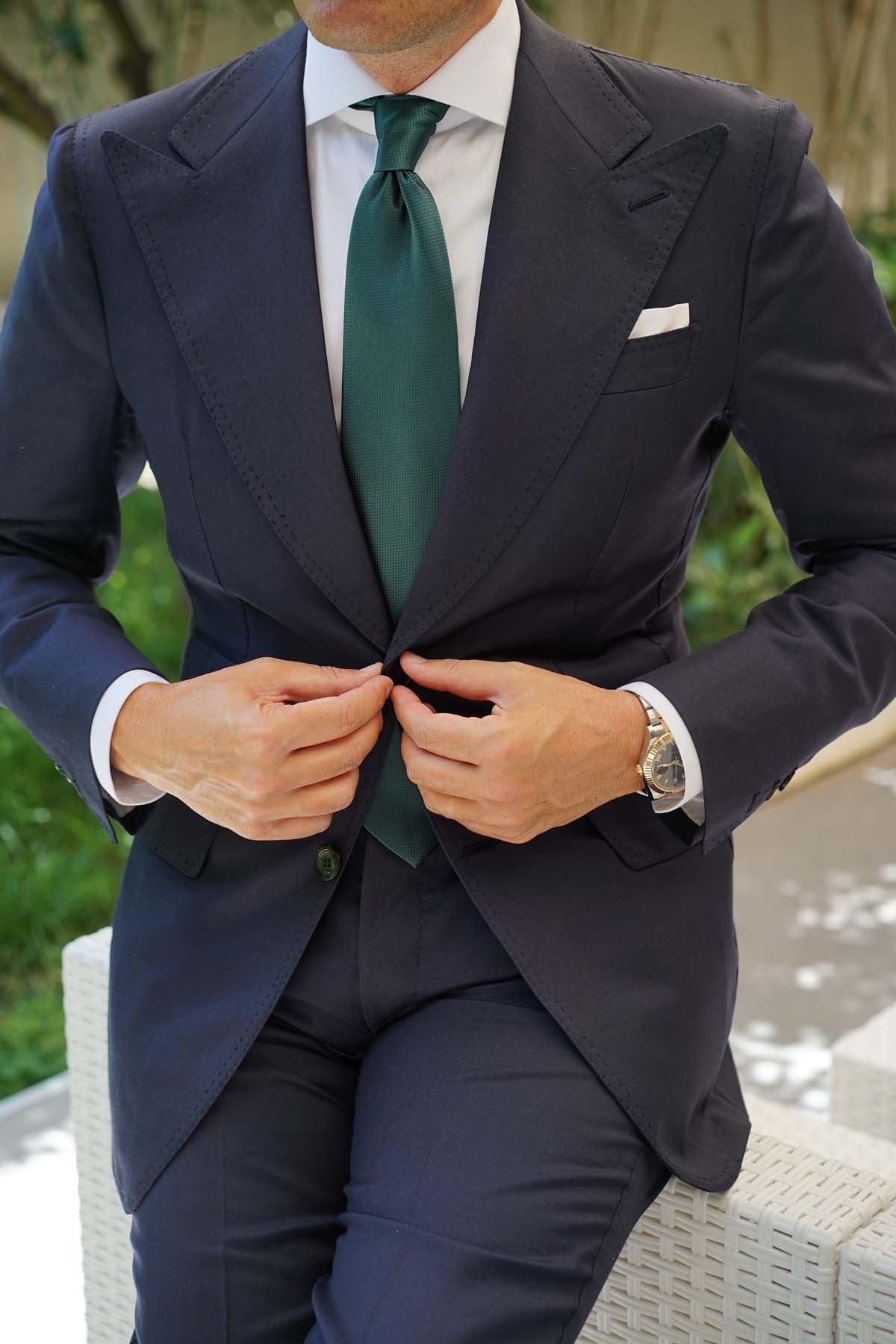 Dark Green Basket Weave Necktie | Emerald Tie for Men | Wedding Ties | OTAA