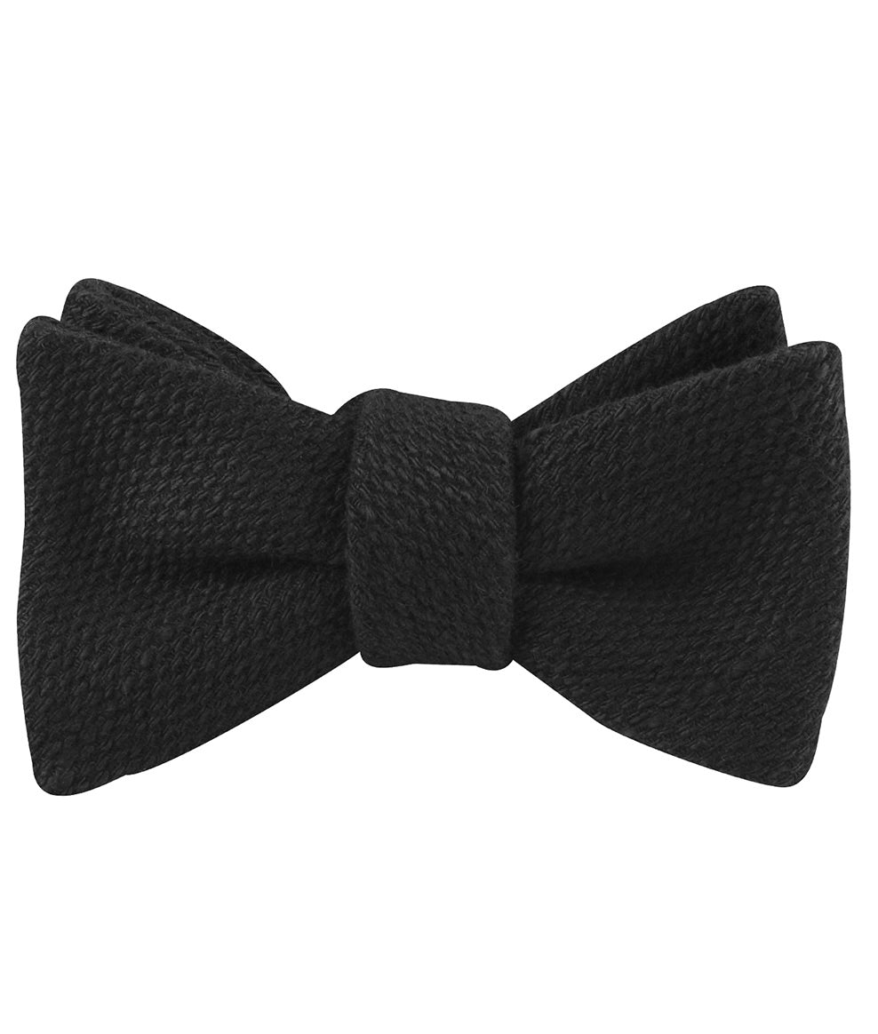 Mr Martin Black Linen Self Bow Tie Folded Up